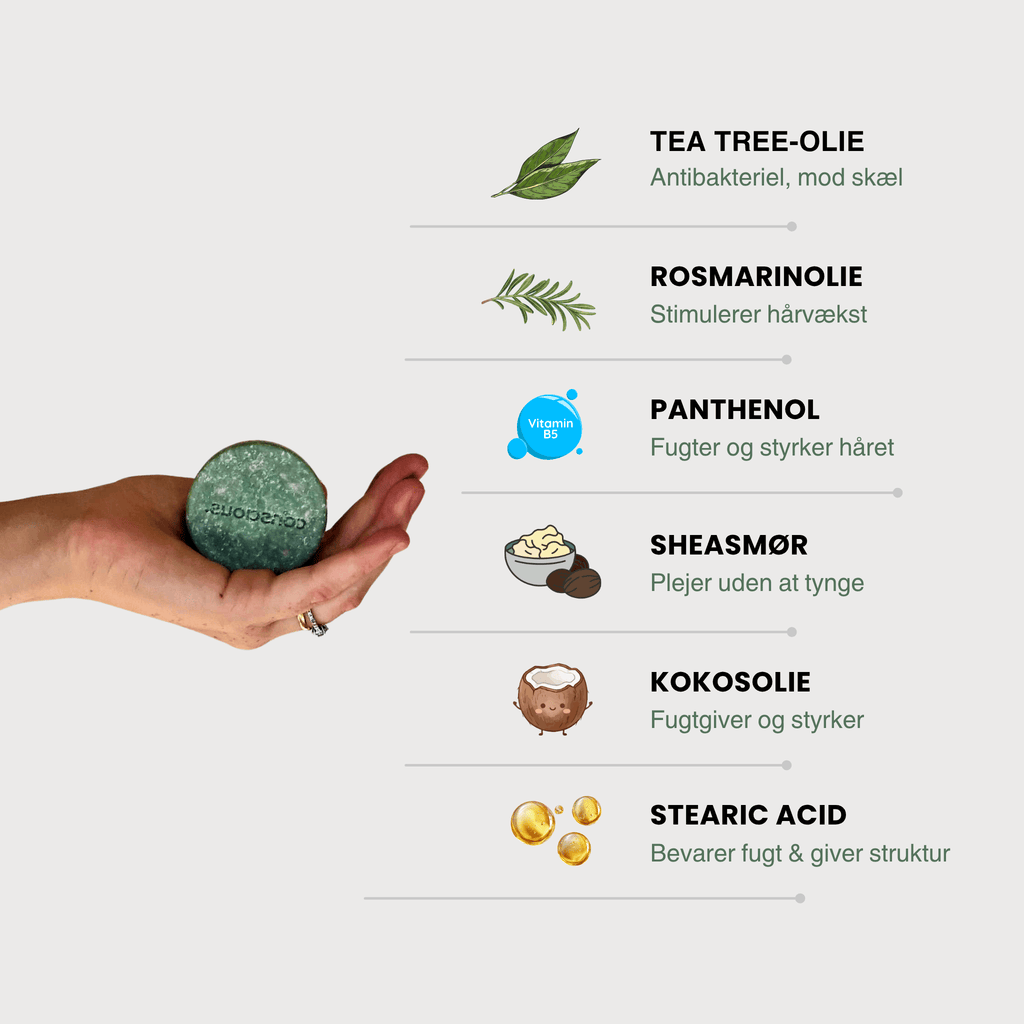 Shampoo bar mod skæl – til sensitiv hovedbund med tea tree & rosmarin
