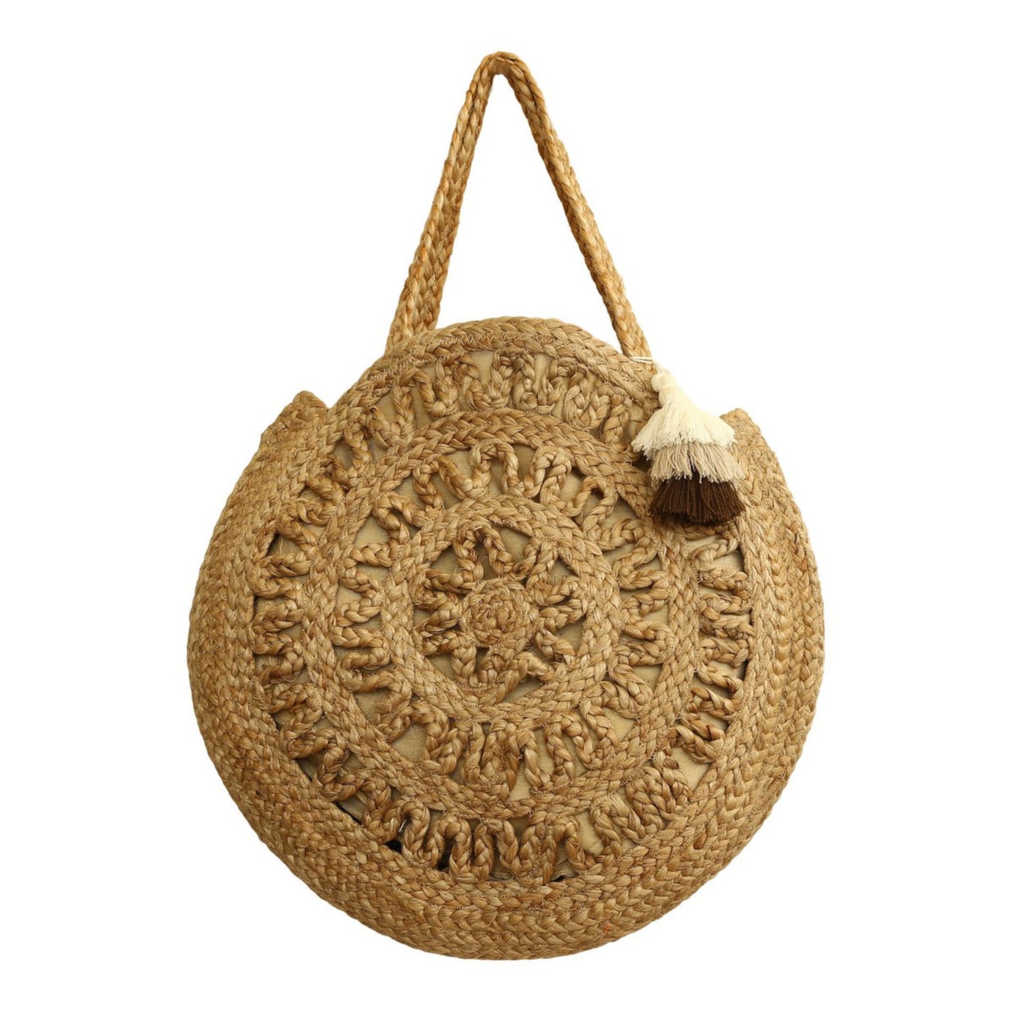 Round handbag in jute