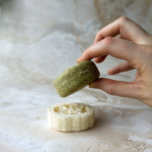 loofah sæbeholder med shampoo bar